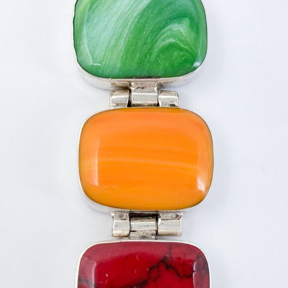 Vintage Mexico Sterling Silver 925 Spiny Oyster, Jasper, and Shell Pendant - Picture 5 of 9